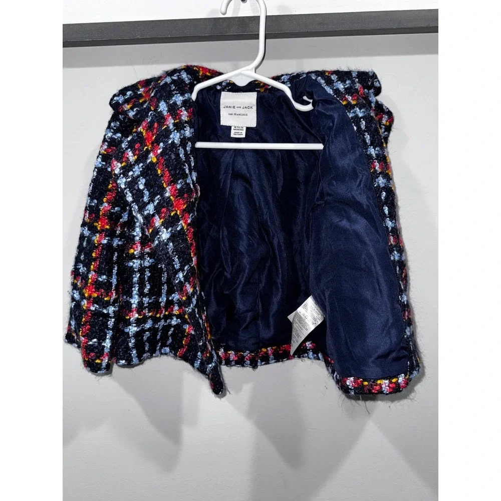 Janie and Jack Plaid Boucle Jacket Girls 18-24 Month Double Breasted Gold Button